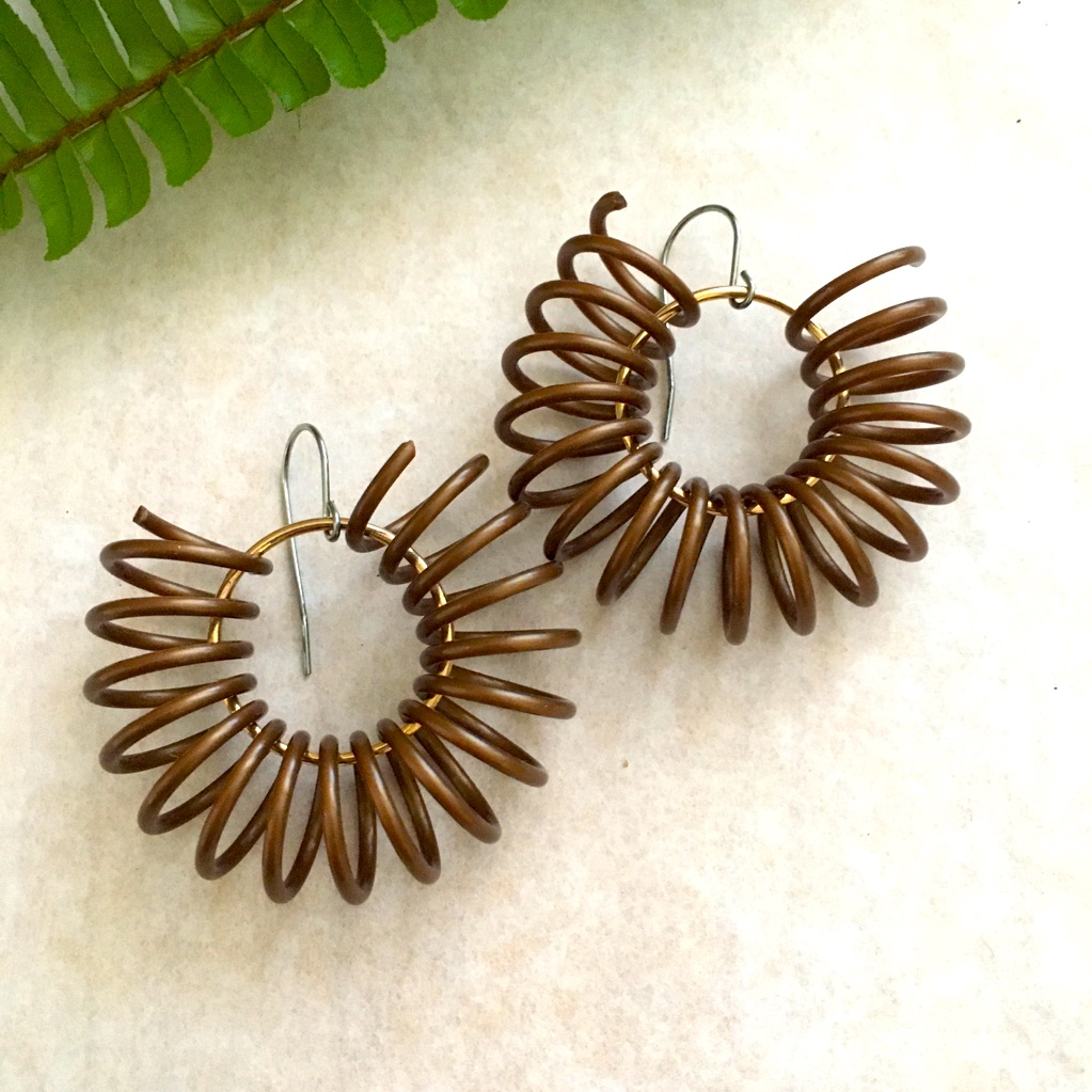 Bronze Spiral  Gold Circular Drop Earrings
